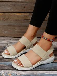 女士露趾運動戶外彈性涼鞋 - 米色 - 查看 6