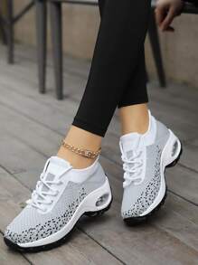 女士撞色繫帶運動戶外織物跑步鞋 - 灰色 - 查看 1