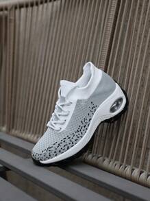 女士撞色繫帶運動戶外織物跑步鞋 - 灰色 - 查看 2