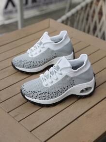 女士撞色繫帶運動戶外織物跑步鞋 - 灰色 - 查看 4