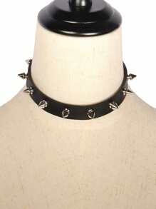 1pc Men's Dark Gothic Pu Leather With Small Rivet Punk Women's Collar, Creative Cool Personalized Punk Rock Style For Male And Female Couples, Cosplay Necklace - Black - View 12