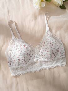 Reggiseno Bralette Intimo Con Stampa Floreale Minuta E Bordo In Pizzo