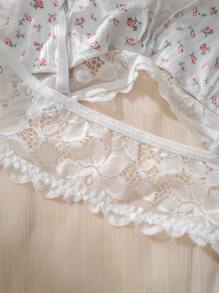 Reggiseno Bralette Intimo Con Stampa Floreale Minuta E Bordo In Pizzo