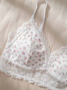 Reggiseno Bralette Intimo Con Stampa Floreale Minuta E Bordo In Pizzo