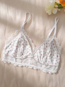 Reggiseno Bralette Intimo Con Stampa Floreale Minuta E Bordo In Pizzo