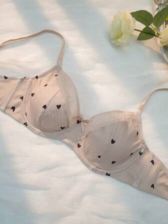 PetitDoll Heart Print Underwire Bra Lingerie