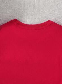 SHEIN Tween Girl Street Style Red Ribbed Round Neck Short Sleeve T-Shirt With Racing Elements Print - Red - View 7
