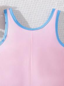 女大童人像圖案撞色滾邊背心連體短褲 - 彩色 - 查看 3