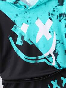 SHEIN Young Boy Expression Print Hooded Tee & Shorts