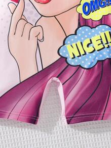 女大童人像圖案撞色滾邊背心連體短褲 - 彩色 - 查看 4