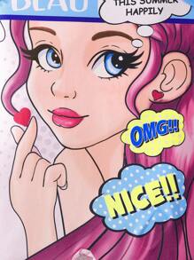 女大童人像圖案撞色滾邊背心連體短褲 - 彩色 - 查看 6