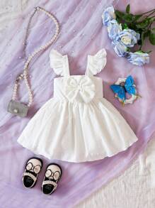 Đầm em bé Nơ Bướm Xù Dải chun màu trơn - trắng - Xem 1
