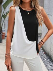 SHEIN Essnce Áo sơ mi nữ Khối Màu Giải trí - Đen và trắng - Xem 5