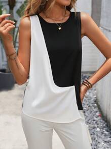 SHEIN Essnce Áo sơ mi nữ Khối Màu Giải trí - Đen và trắng - Xem 6