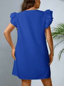 SHEIN VCAY Đầm Plus Size Xù phân lớp màu trơn Giải trí - Xanh đậm - Xem 2