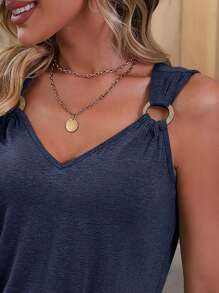 SHEIN LUNE 素色戒指細節洋裝 - 藏蓝色 - 查看 4