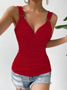 Chiquease Áo khoác và áo lót dành cho xe tăng nữ Nhẫn Trọn gói Tranh thêu màu trơn Giải trí - Đỏ - Xem 1