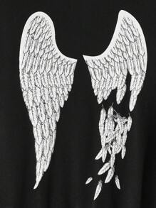 Manfinity RebelGame Men Wings & Letter Graphic Drawstring Hoodie - Black - View 4