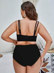 SHEIN Swim Curve Top bikini ribete en abanico con cordón delantero