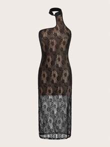 SHEIN ICON Đầm cắt Tách cao màu trơn Gợi cảm - màu đen - Xem 1