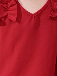 SHEIN Leap Crew Baby Girl Casual And Comfortable Cover Cap-Sleeved Dress, Suitable For Spring And Summer - Red - View 4