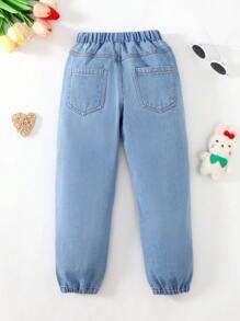 小男童標語圖案束腳牛仔褲 - 淺色水洗藍 - 查看 2