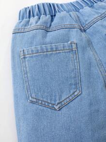 小男童標語圖案束腳牛仔褲 - 淺色水洗藍 - 查看 7