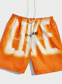 ROMWE MEN Street Life Các bạn Đồ họa Chữ cái Eo dây rút Quần short - trái cam - Xem 3