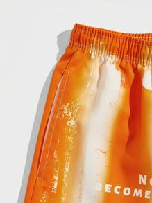 ROMWE MEN Street Life Các bạn Đồ họa Chữ cái Eo dây rút Quần short - trái cam - Xem 4