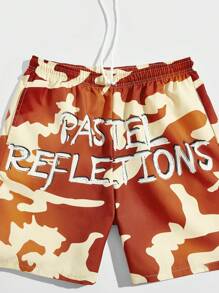 ROMWE MEN Street Life Guys Camo & Letter Graphic Drawstring Waist Shorts - Multicolor - View 4