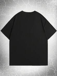ROMWE MEN Goth Hombres Camiseta algodón con estampado de cráneo y letra - Negro - Ver 2