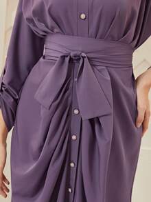 Modelyn Roll Up Sleeve Belted Shirt Dress - Purple - View 6