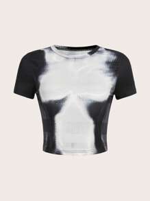 SHEIN ICON 身體熱成像印花短款T恤 - 黑與白 - 查看 1