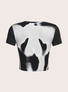 SHEIN ICON 身體熱成像印花短款T恤 - 黑與白 - 查看 2