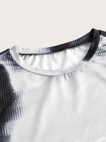 SHEIN ICON 身體熱成像印花短款T恤 - 黑與白 - 查看 3