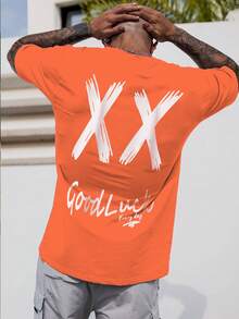Manfinity EMRG Hombres Camiseta con estampado de slogan - Naranja - Ver 2