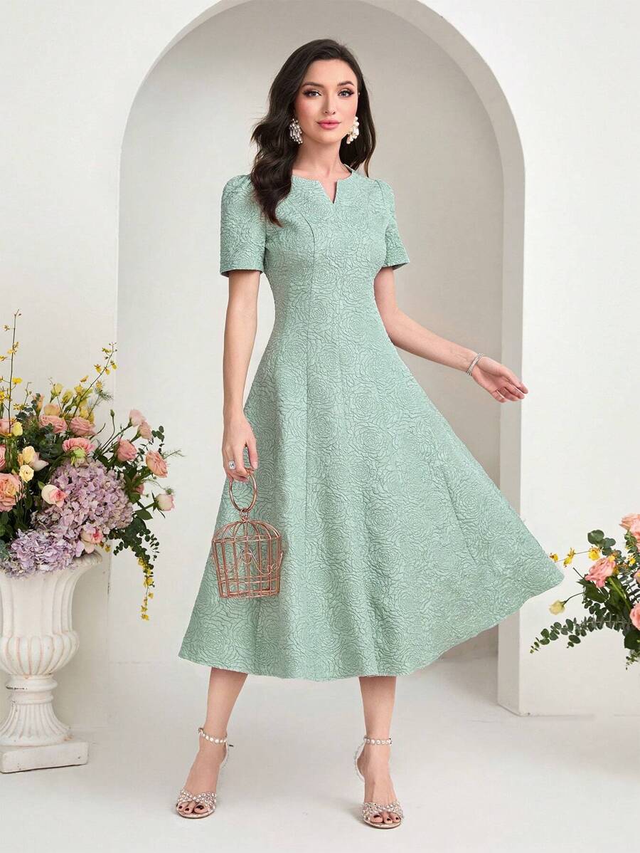 Modelyn 缺口領泡泡袖連衣裙 - 薄荷綠 - 查看 1