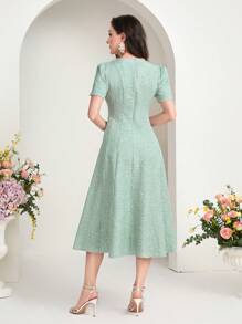 Modelyn 缺口領泡泡袖連衣裙 - 薄荷綠 - 查看 2