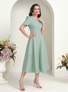 Modelyn 缺口領泡泡袖連衣裙 - 薄荷綠 - 查看 5