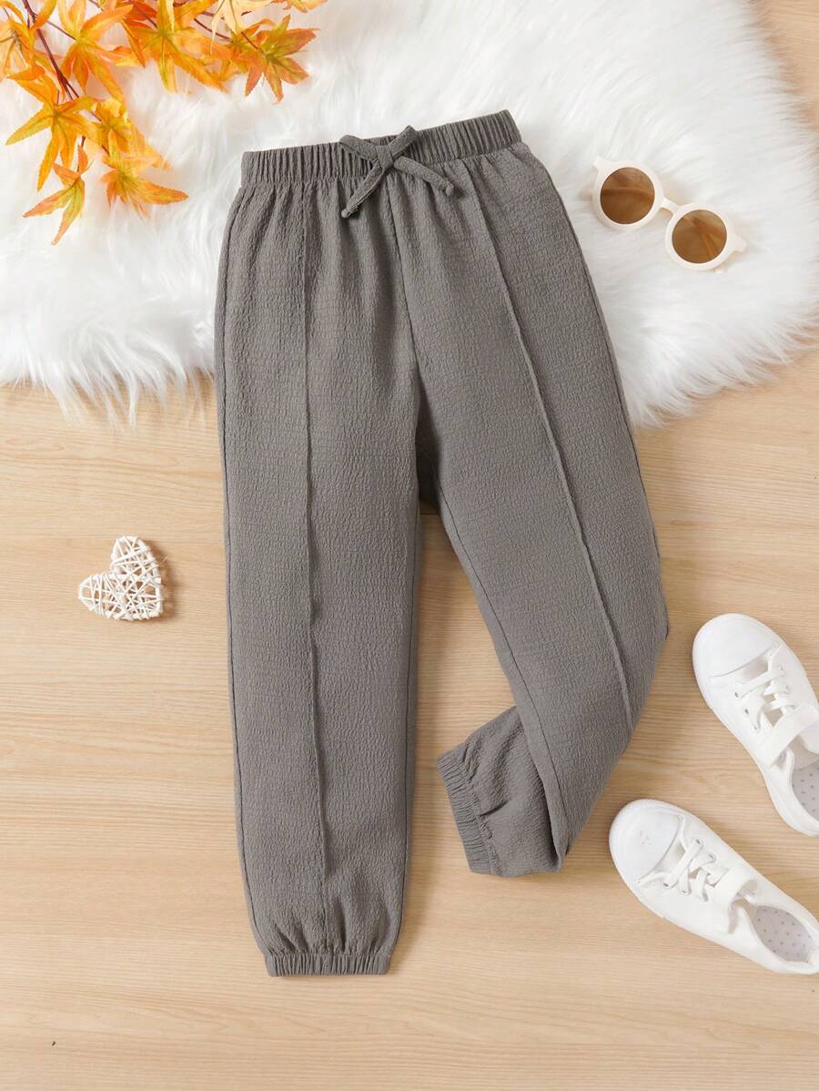 SHEIN Toddler Boys Solid Knot Front Trousers - Dark Grey - View 1
