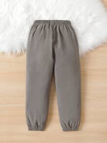 SHEIN Toddler Boys Solid Knot Front Trousers - Dark Grey - View 2