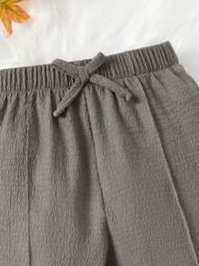 SHEIN Toddler Boys Solid Knot Front Trousers - Dark Grey - View 4