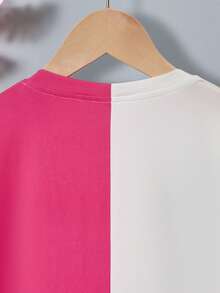 SHEIN 女孩人像圖案雙色落肩T恤 - 彩色 - 查看 7