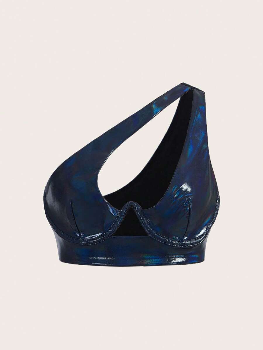 SHEIN ICON 單肩鏤空短款上衣 - 藏蓝色 - 查看 1