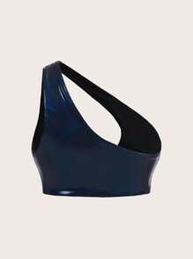 SHEIN ICON 單肩鏤空短款上衣 - 藏蓝色 - 查看 2