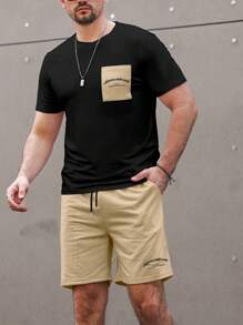 Manfinity Homme Men Slogan Graphic Tee & Drawstring Waist Shorts - Multicolor - View 6