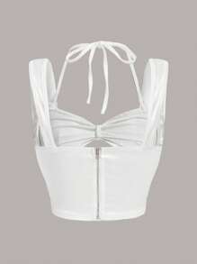 SHEIN ICON Cut Out Draped Front Crop Wide Strap Top - White - View 2