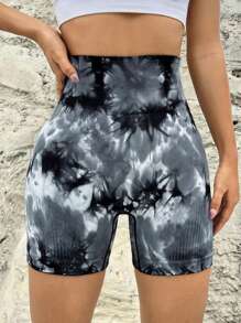 Yoga Trendy Quần Shorts Thể thao Nữ Cà vạt nhuộm - Đen và trắng - Xem 4