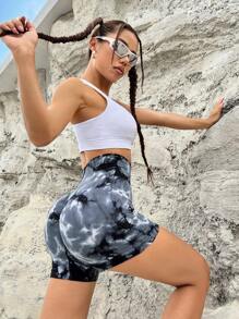 Yoga Trendy Quần Shorts Thể thao Nữ Cà vạt nhuộm - Đen và trắng - Xem 5
