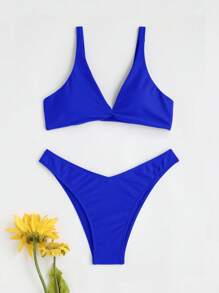 Tween Girl Twist Front Bikini Set Summer Beach - Royal Blue - View 1